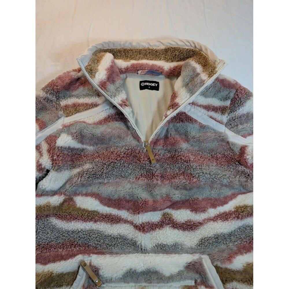 Hooey women's size small super cozy sherpa pull over pink tan white pockets - Picture 7 of 12